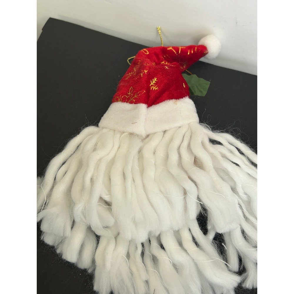 Ornament Christmas Red Santa Head Plush Beard Gold Glass Holiday Decor - Picture 8 of 8